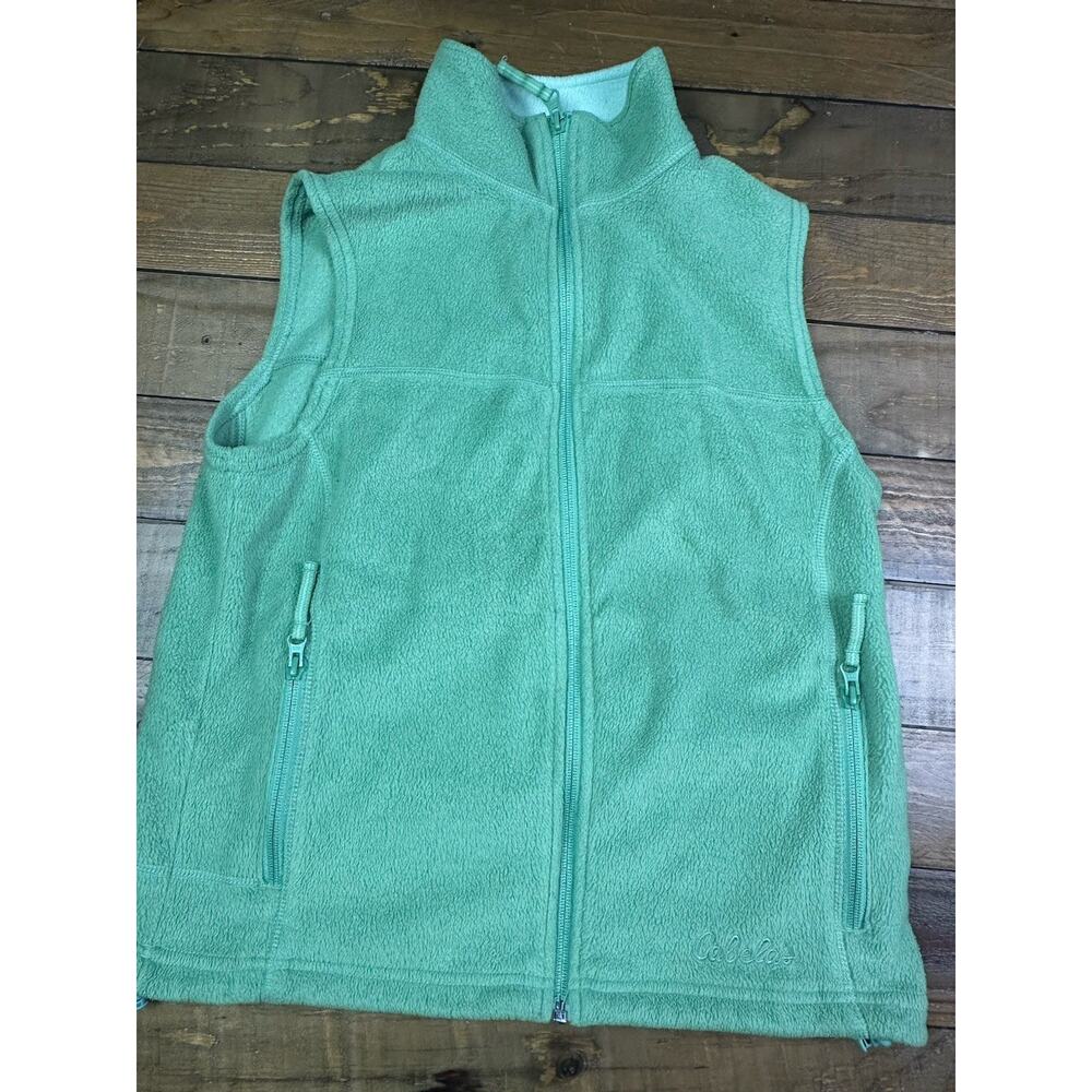 Cabela's Vest Womens M Green Fleece Full Zip Sleeveless High Neck Pockets